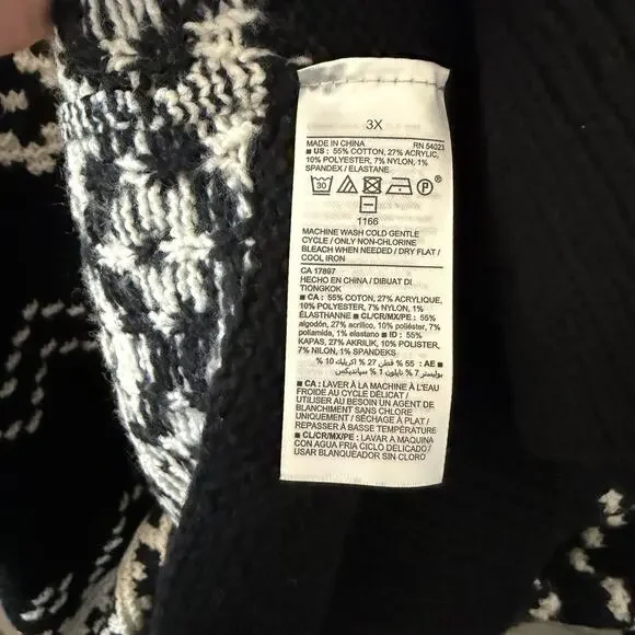 Old Navy Cotton Blend Fair Isle Turtleneck Sweater Black White Size 3X - Picture 4 of 6